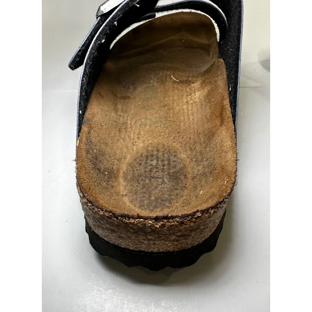 Birkenstock Arizona Sandals Distressed Blue Red Two Strap Slides approx 39